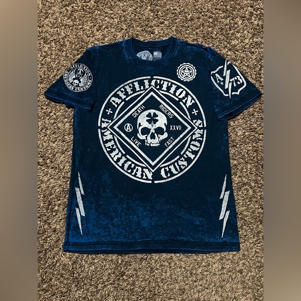 Vintage Affliction Navy and White Skull Graphic Tee